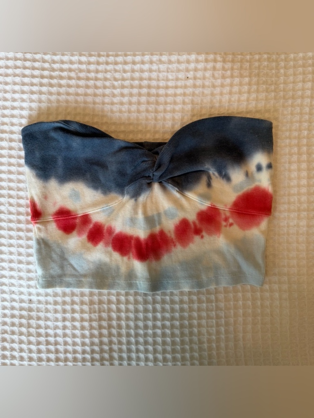 Aeropostale Ribbed Tie-Dye Tube Top — red, white, and blue